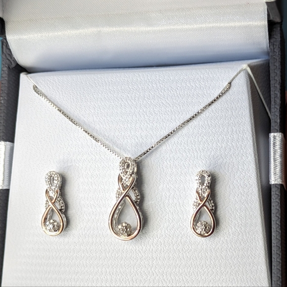 NIB Diamond Blossom 2-pc. 1/10 CT. T.W. Diamond Sterling Silver & 14K Rose Gold - Picture 3 of 4